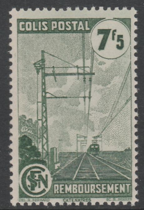 France - SNCF Railway Parcel Stamp 1944 Electric Catenaries 7f5 green unmounted mint, Yv 219*