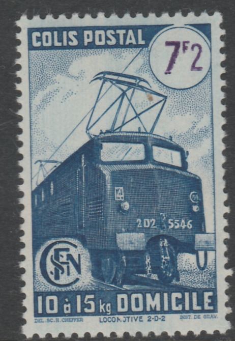 France - SNCF Railway Parcel Stamp 1945 Electric Locomotive 7f2 blue & violet unmounted mint, Yv 231*