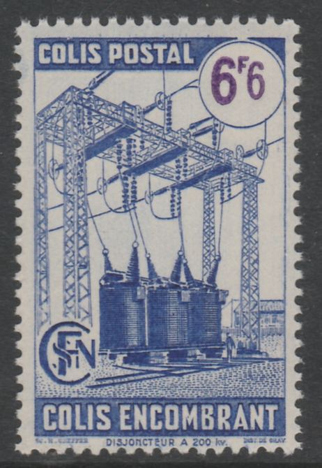 France - SNCF Railway Parcel Stamp 1945 Transformers 6f6 blue & violet unmounted mint, Yv 233*