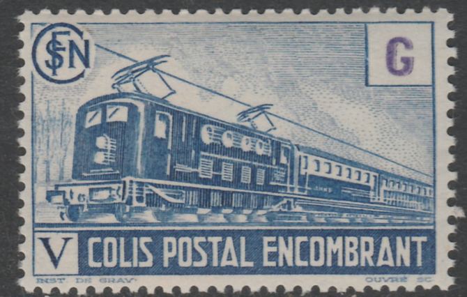 France - SNCF Railway Parcel Stamp 1945 Electric Loco blue & violet (6f6) (G in value tablet) unmounted mint Yv 224*