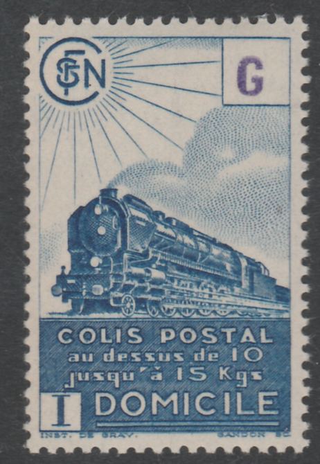 France - SNCF Railway Parcel Stamp 1945 Steam Loco blue & violet (7f2) (G in value tablet) unmounted mint Yv 222*