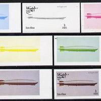 Oman 1977 Airships 1R (Graf Zeppelin LZ127) set of 7 imperf progressive colour proofs comprising the 4 individual colours plus 2, 3 and all 4-colour composites unmounted mint