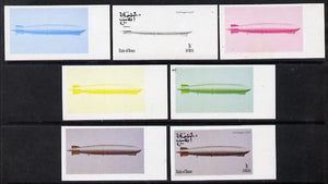 Oman 1977 Airships 1R (Graf Zeppelin LZ127) set of 7 imperf progressive colour proofs comprising the 4 individual colours plus 2, 3 and all 4-colour composites unmounted mint