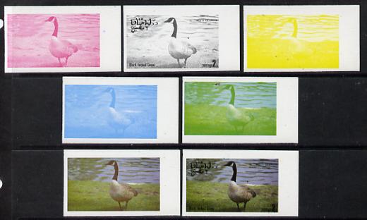 Oman 1977 Birds #2 2b (Black Necked Goose) set of 7 imperf progressive colour proofs comprising the 4 individual colours plus 2, 3 and all 4-colour composites unmounted mint