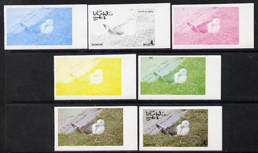 Oman 1977 Birds #2 4b (Common Gull) set of 7 imperf progressive colour proofs comprising the 4 individual colours plus 2, 3 and all 4-colour composites unmounted mint