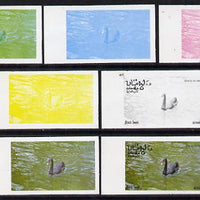 Oman 1977 Birds #2 5b (Black Swan) set of 7 imperf progressive colour proofs comprising the 4 individual colours plus 2, 3 and all 4-colour composites unmounted mint