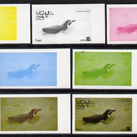 Oman 1977 Birds #2 10b (Penguin) set of 7 imperf progressive colour proofs comprising the 4 individual colours plus 2, 3 and all 4-colour composites unmounted mint