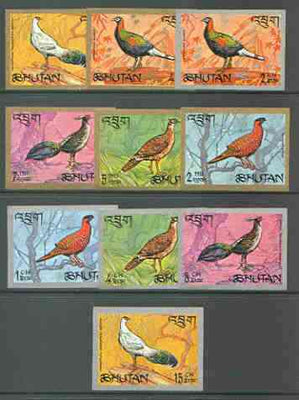 Bhutan 1968 Pheasants imperf set of 10 complete unmounted mint, Mi 179-88B