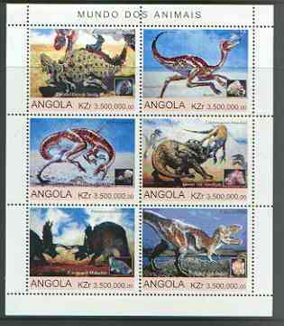 Angola 2000 Dinosaurs sheetlet containing set of 6 values unmounted mint