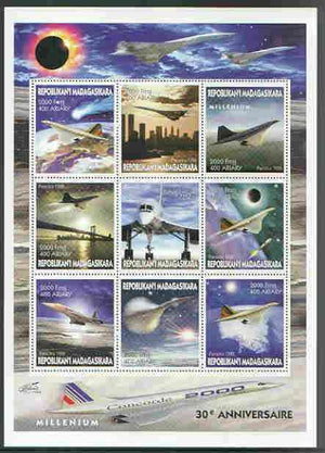 Madagascar 2000 Concorde perf sheetlet containing set of 9 values unmounted mint