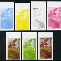 Eynhallow 1977 Birds #01 Common French Partridge 1p set of 7 imperf progressive colour proofs comprising the 4 individual colours plus 2, 3 and all 4-colour composites unmounted mint