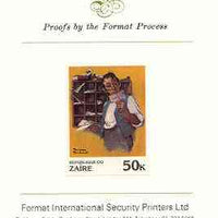 Zaire 1981 Sorter Reading Mail by Norman Rockwell 50k imperf proof mounted on Format International proof card