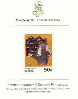 Zaire 1981 Sorter Reading Mail by Norman Rockwell 50k imperf proof mounted on Format International proof card