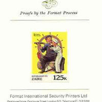 Zaire 1981 Boy Looking through Telescope with Sailor by Norman Rockwell 125k imperf proof mounted on Format International proof card