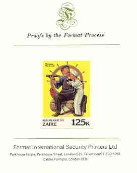 Zaire 1981 Boy Looking through Telescope with Sailor by Norman Rockwell 125k imperf proof mounted on Format International proof card