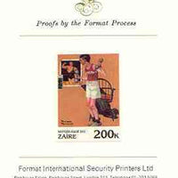 Zaire 1981 Exercising with Dumb bells by Norman Rockwell 200k imperf proof mounted on Format International proof card