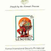 Lesotho 1981 Santa Planning his Annual Visit by Norman Rockwell 6s imperf proof mounted on Format International proof card
