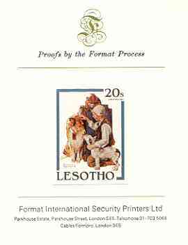 Lesotho 1981 Raleigh Rockwell Travels (Dogs) by Norman Rockwell 20s imperf proof mounted on Format International proof card