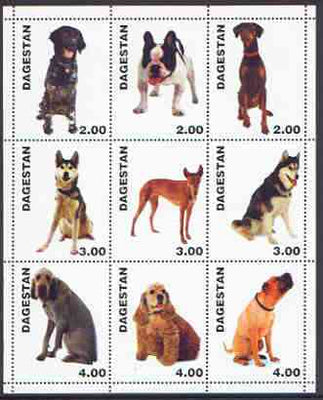Dagestan Republic 2000 Dogs (Various breeds) perf sheetlet containing complete set of 9 values unmounted mint
