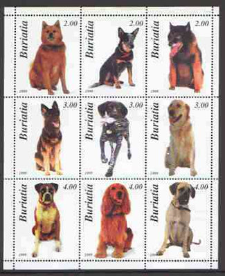 Buriatia Republic 2000 Dogs (various breeds) perf sheetlet containing complete set of 9 values unmounted mint