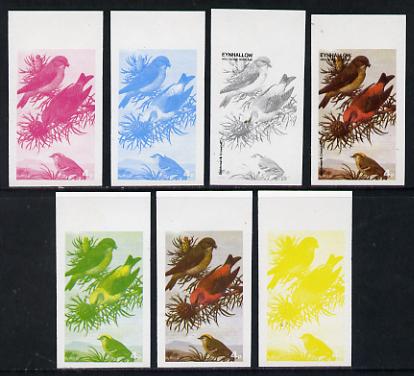 Eynhallow 1977 Birds #01 Goldcrest & Crossbill 4p set of 7 imperf progressive colour proofs comprising the 4 individual colours plus 2, 3 and all 4-colour composites unmounted mint