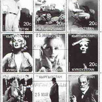 Kyrgyzstan 2000 Legends of the 20th Century perf sheetlet containing set of 9 values fine used (Babe Ruth, Burns & Allen, C Gable, Marilyn, Einstein, Billie Holiday, Freud etc)