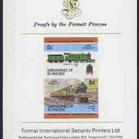 St Vincent - Grenadines 1984 Locomotives #2 (Leaders of the World) 5c (4-4-2 Class V) imperf se-tenant proof pair mounted on Format International proof card