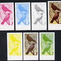 Eynhallow 1977 Birds #01 Rook & Hooded Crow 15p set of 7 imperf progressive colour proofs comprising the 4 individual colours plus 2, 3 and all 4-colour composites unmounted mint
