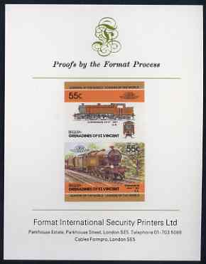 St Vincent - Bequia 55c Stephenson (4-6-4T) imperf se-tenant proof pair mounted on Format International proof card