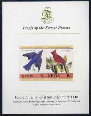 Nevis 1985 Bluebird & Cardinal (John Audubon 5c) imperf se-tenant proof pair mounted on Format International proof card (as SG 269a)