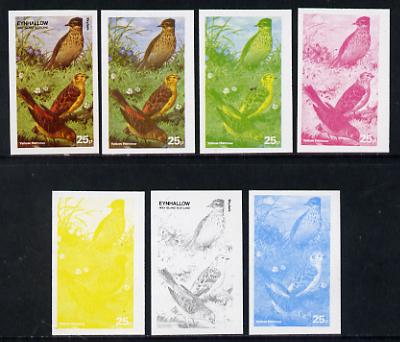 Eynhallow 1977 Birds #01 Yellow Hammer 25p set of 7 imperf progressive colour proofs comprising the 4 individual colours plus 2, 3 and all 4-colour composites unmounted mint