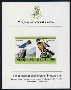 Nevis 1985 Kingfisher & Cuckoo (John Audubon 55c) imperf se-tenant proof pair mounted on Format International proof card (as SG 271a)
