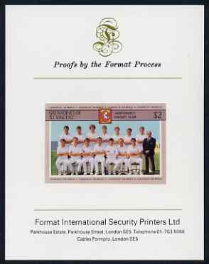 St Vincent - Grenadines 1985 Cricketers #3 - $2 Kent Team - imperf proof mounted on Format International proof card (as SG 368)