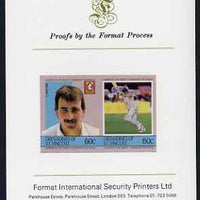 St Vincent - Grenadines 1985 Cricketers #3 - 60c L Potter - imperf se-tenant proof pair mounted on Format International proof card (as SG 366a)