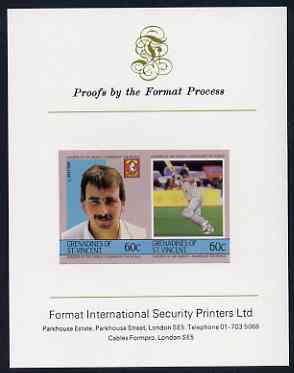 St Vincent - Grenadines 1985 Cricketers #3 - 60c L Potter - imperf se-tenant proof pair mounted on Format International proof card (as SG 366a)