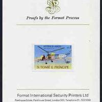 St Thomas & Prince Islands 1979 Aviation History 1Db (Sikorsky VS300) imperf proof mounted on Format International proof card