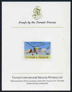 St Thomas & Prince Islands 1979 Aviation History 1Db (Sikorsky VS300) imperf proof mounted on Format International proof card