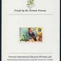 Antigua 1976 Red-necked pigeon 4c (without imprint) imperf proof mounted on Format International proof card (as SG 473A)