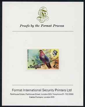Antigua 1976 Red-necked pigeon 4c (without imprint) imperf proof mounted on Format International proof card (as SG 473A)