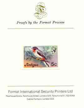 Antigua 1976 Solitaire Bird 5c (with imprint) imperf proof mounted on Format International proof card (as SG 474B)