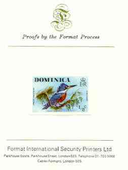 Dominica 1978 Ringed Kingfisher 1/2c imperf proof mounted on Format International proof card (SG 523var)