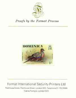 Dominica 1978 Mourning Dove 1c imperf proof mounted on Format International proof card (SG 524var)