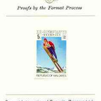Maldive Islands 1976 Winter Olympics 5l (Ski Jumping) imperf proof mounted on Format International proof card (as SG 628)