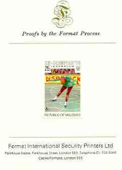 Maldive Islands 1976 Winter Olympics 25l (Figure Skating) imperf proof mounted on Format International proof card (as SG 629)