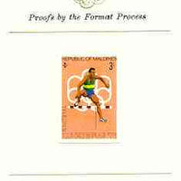 Maldive Islands 1976 Montreal Olympics 3l (Hurdling) imperf proof mounted on Format International proof card (as SG 656)