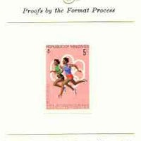 Maldive Islands 1976 Montreal Olympics 5l (Running) imperf proof mounted on Format International proof card (as SG 658)