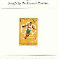 Maldive Islands 1976 Montreal Olympics 1r50 (Discus) imperf proof mounted on Format International proof card (as SG 660)