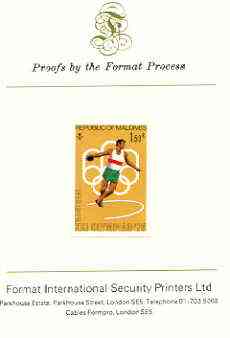 Maldive Islands 1976 Montreal Olympics 1r50 (Discus) imperf proof mounted on Format International proof card (as SG 660)