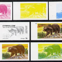 Eynhallow 1977 North American Animals 3p (Grizzly Bear) set of 7 imperf progressive colour proofs comprising the 4 individual colours plus 2, 3 and all 4-colour composites unmounted mint