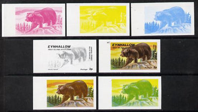 Eynhallow 1977 North American Animals 3p (Grizzly Bear) set of 7 imperf progressive colour proofs comprising the 4 individual colours plus 2, 3 and all 4-colour composites unmounted mint